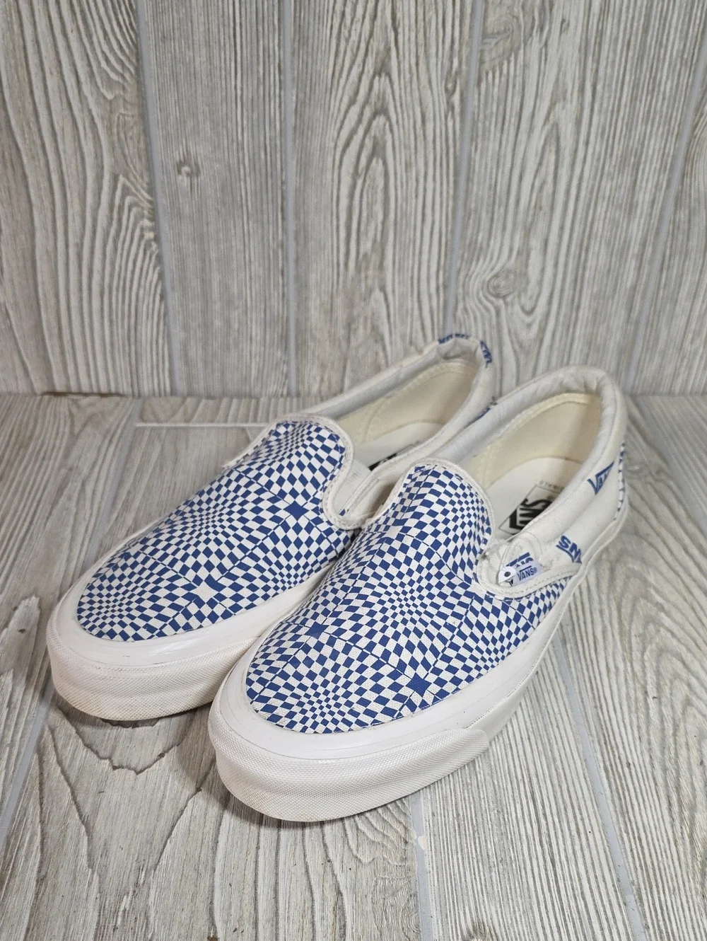 Vans OG Classic Slip On LX Blue White Optical Checkerboard Sneakers Mens Size 10